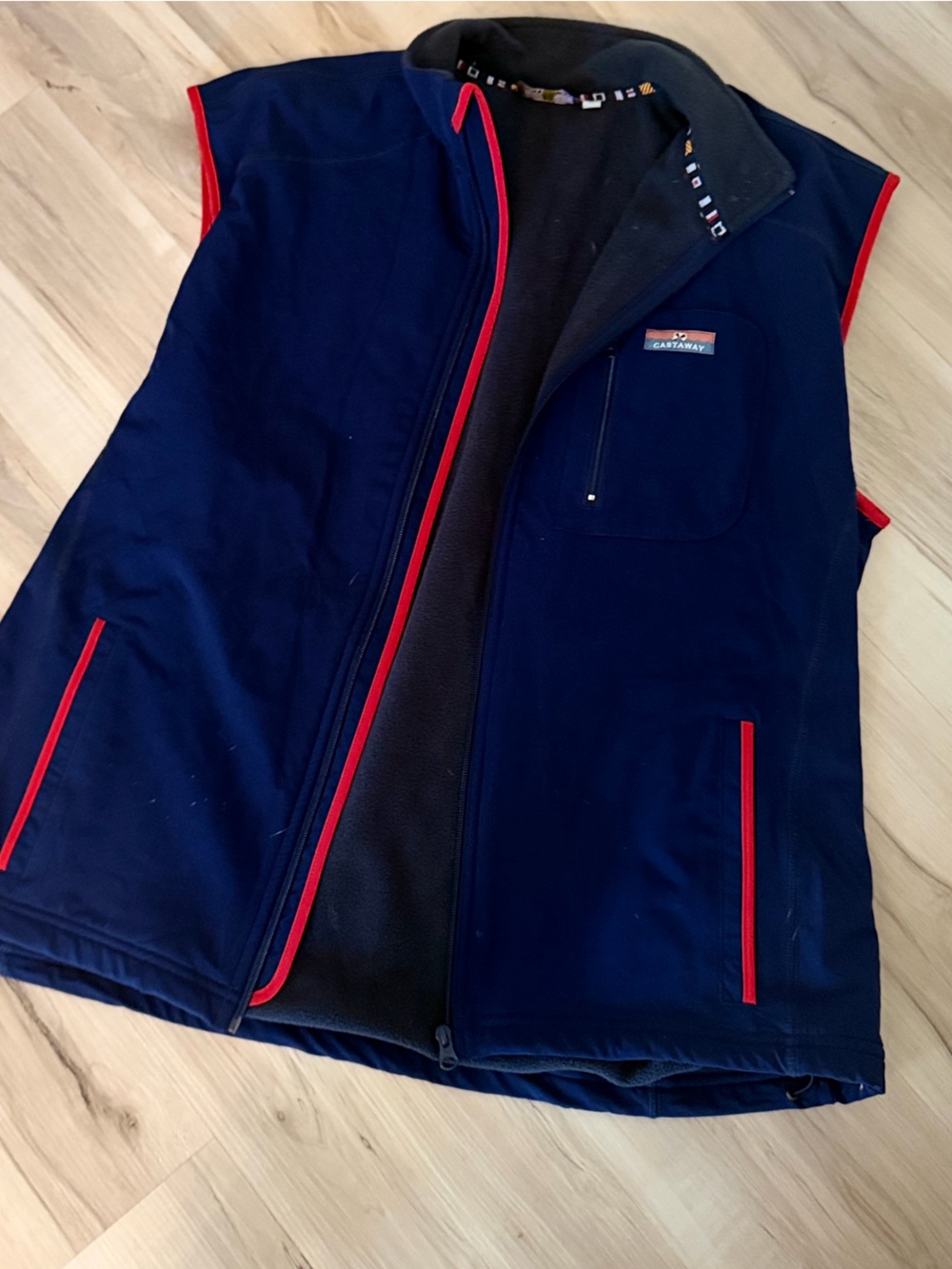 Castaway Navy Vest with Red Trim